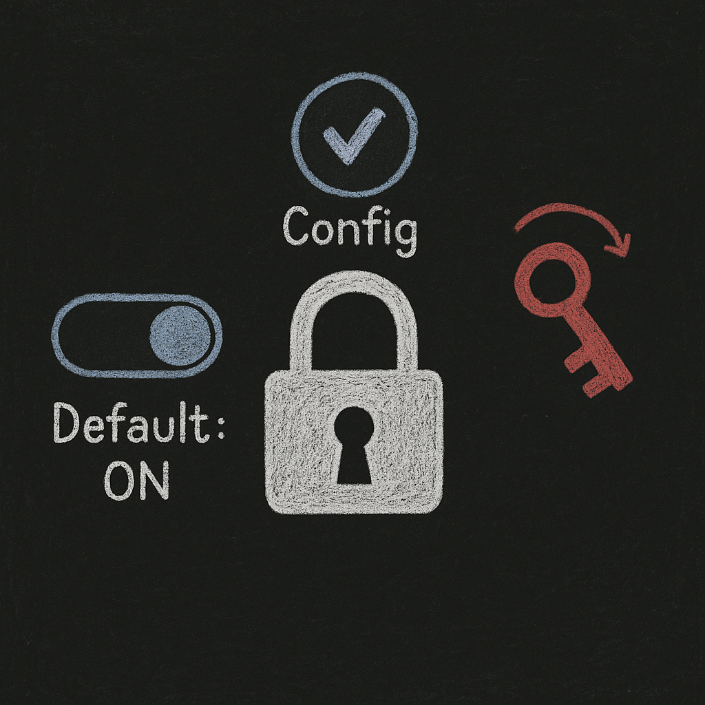 Blackboard chalk: EBS encryption by default with lock, checkmark, and KMS key icon